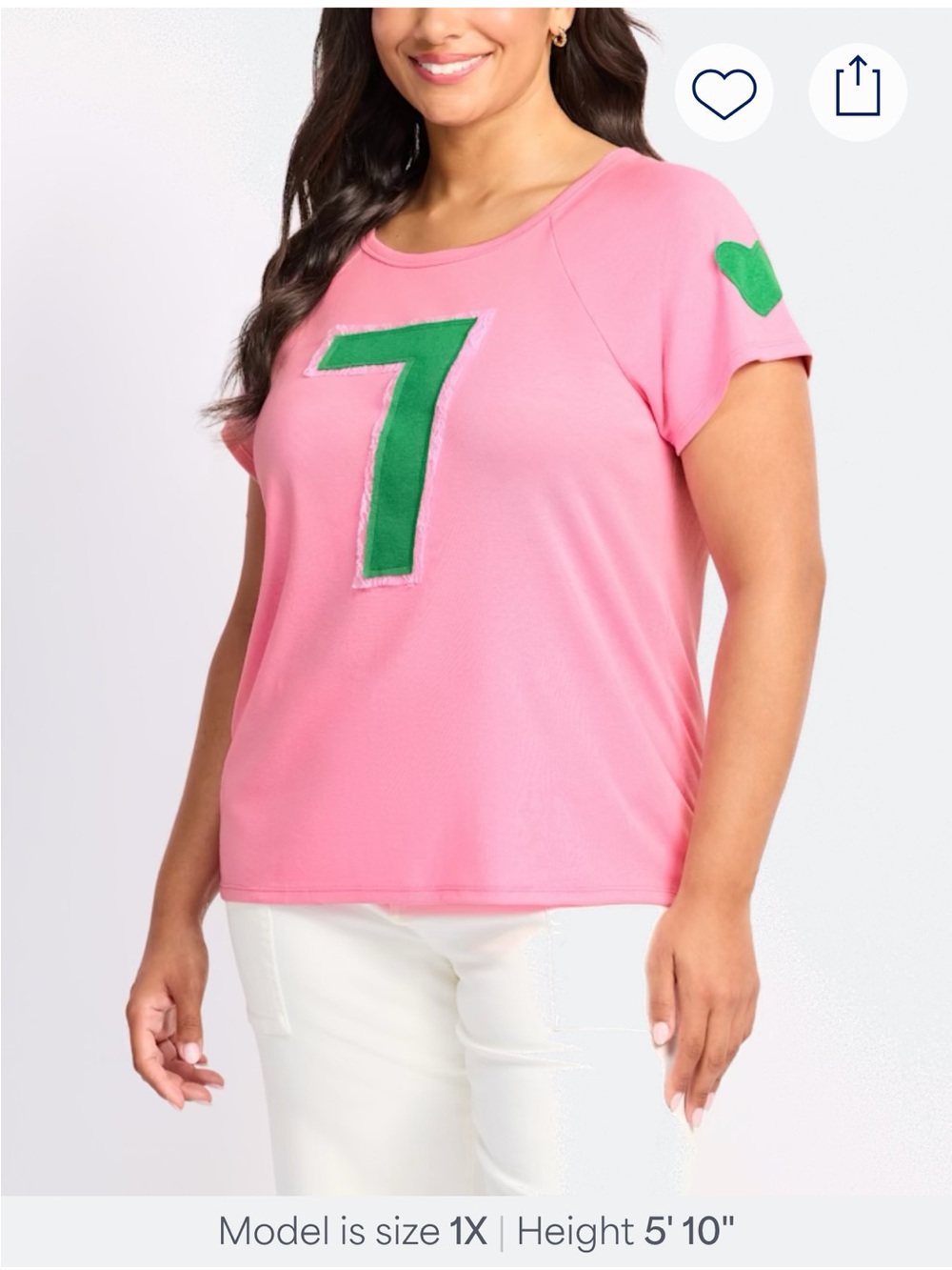 Plus-Size Pink Short Sleeve Tee with Green Number 7 Detail